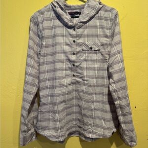 Prana Purple Plaid Button Down Hooded Shirt